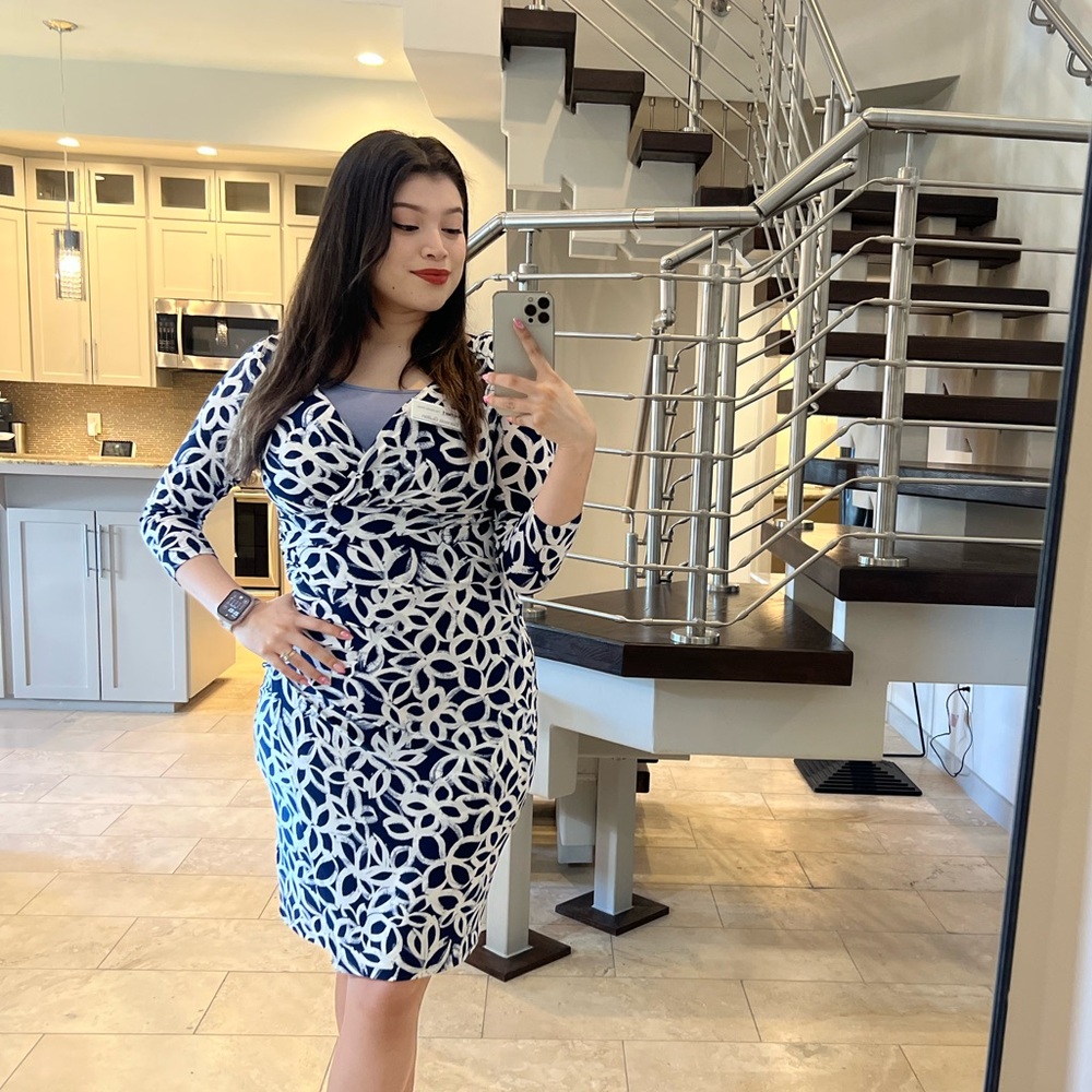 STUNNING Elegant Navy and White Floral Dress